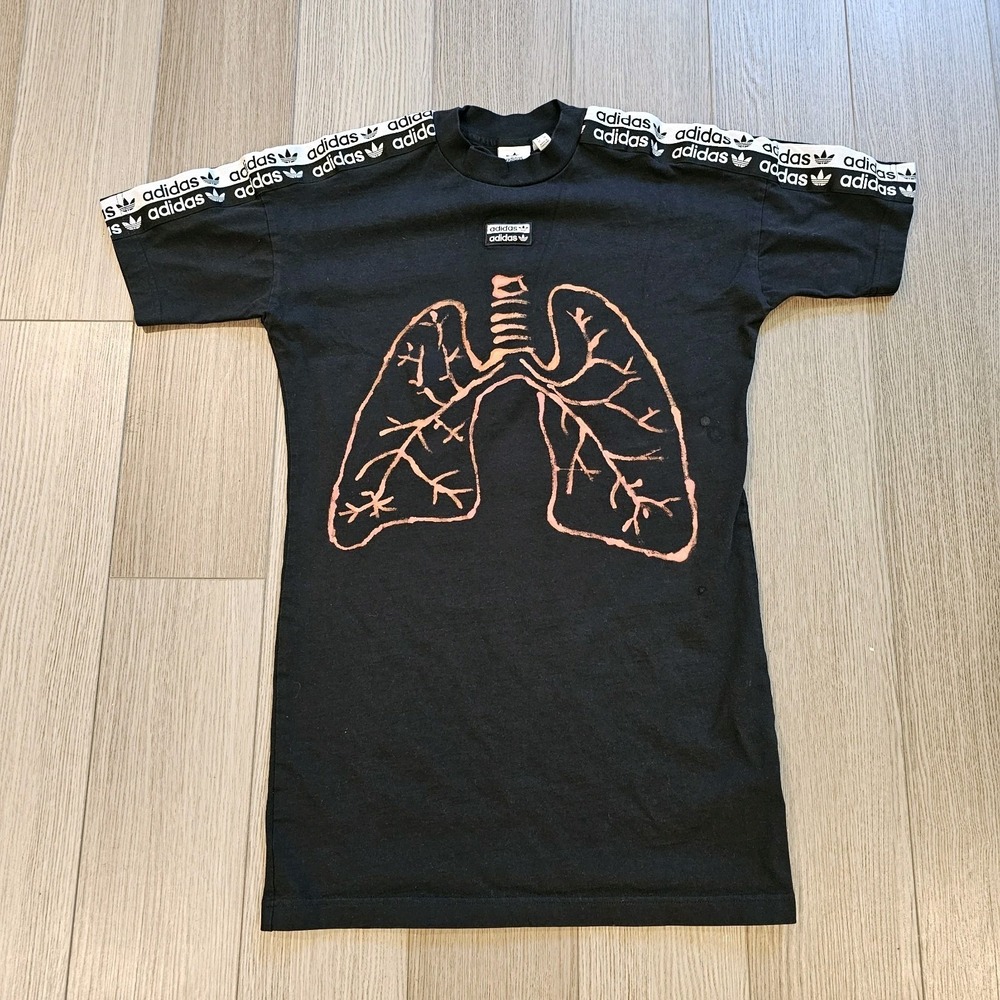 Adidas Custom Bleach Dye T Shirt Dress Womens XS X Ray Punk Gothic Emo Metal
